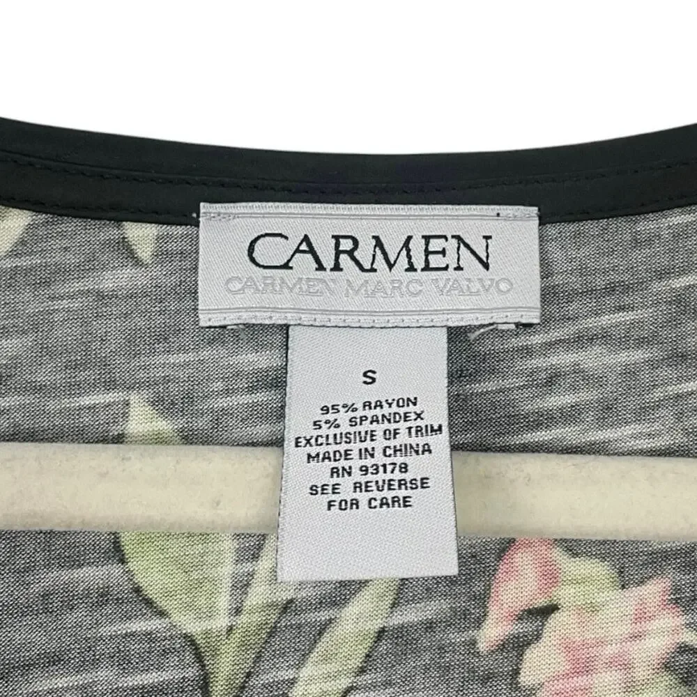 Carmen Marc Valvo Black Floral V-Neck Blouse - Picture 8 of 8